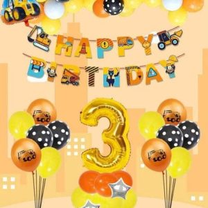 Construction Number Balloon & Banner Set - 66pcs ages