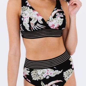 Fiji Black Floral Print High Waisted 2 Piece