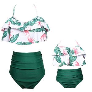 Green Palm Leaves Mommy & Me 2pc Swimwear